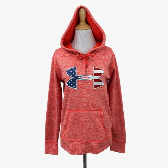 Under Armour Hoodie Women S Small Red Space Dye Fleece Lined Patriotic Flag Logo - Picture 1 of 12